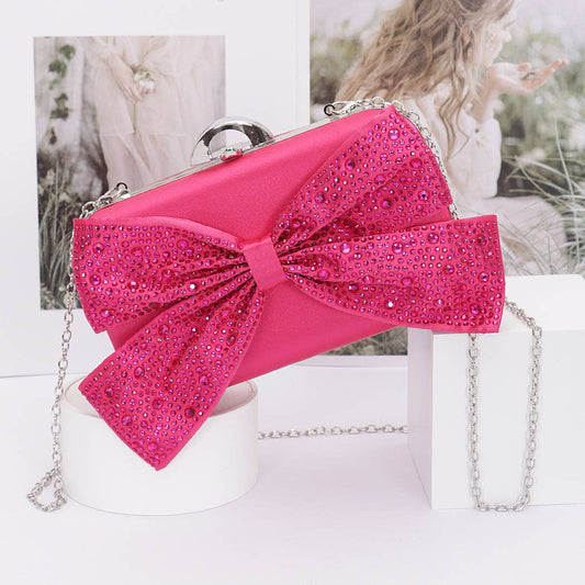 Rhinestone Bow Hardside Satin Clutch