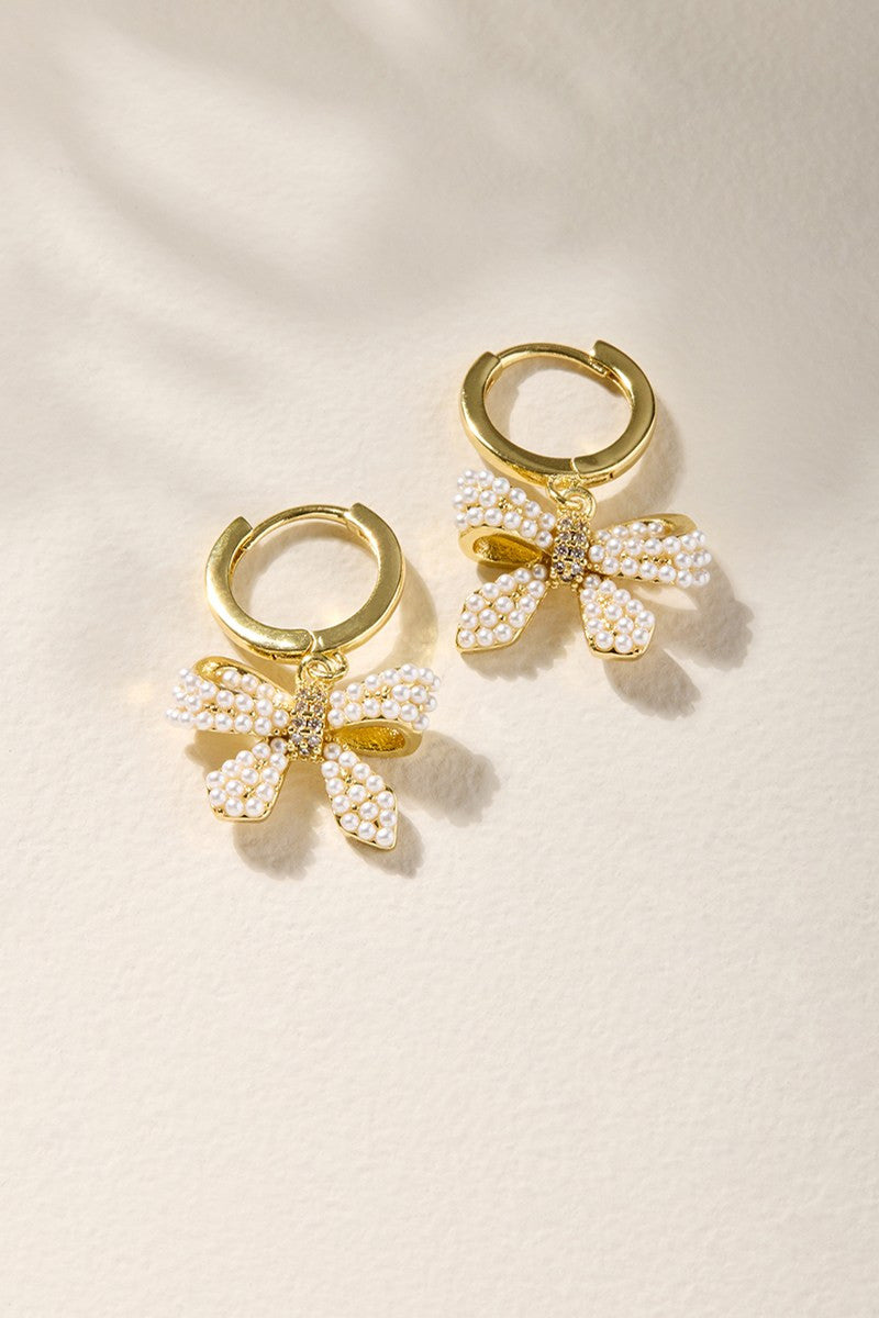 Pearl Bow Charm Huggie