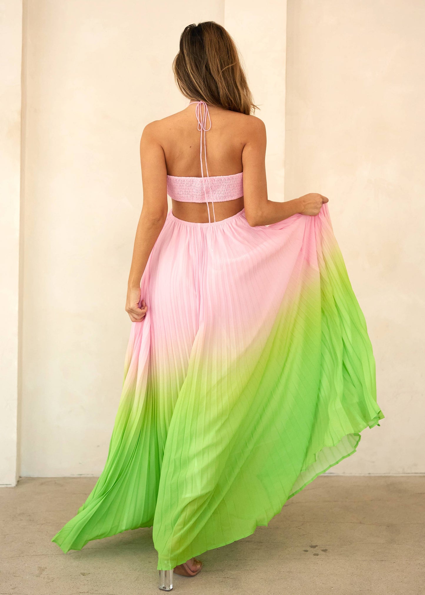 Marina Halter Pleated Maxi