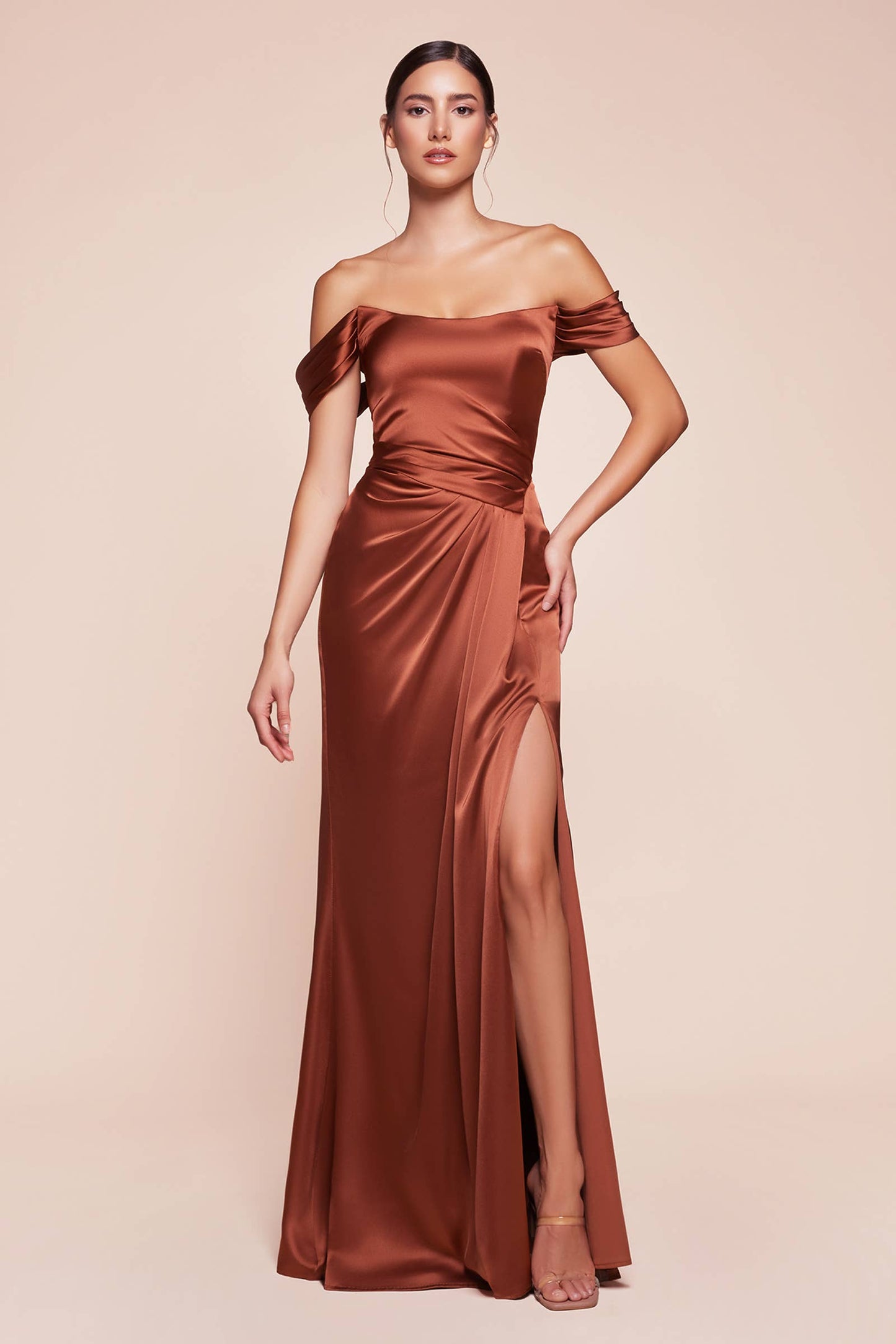 OFF THE SHOULDER LACE UP CORSET SATIN GOWN