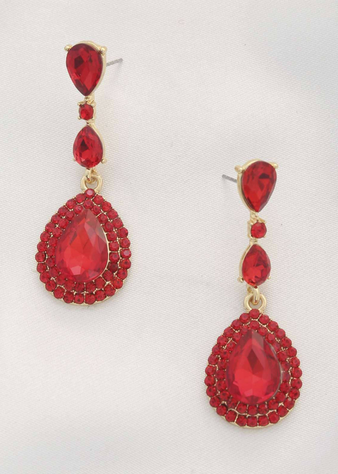 Red Pear CZ Drop Earrings