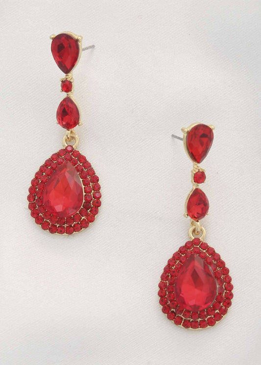 Red Pear CZ Drop Earrings