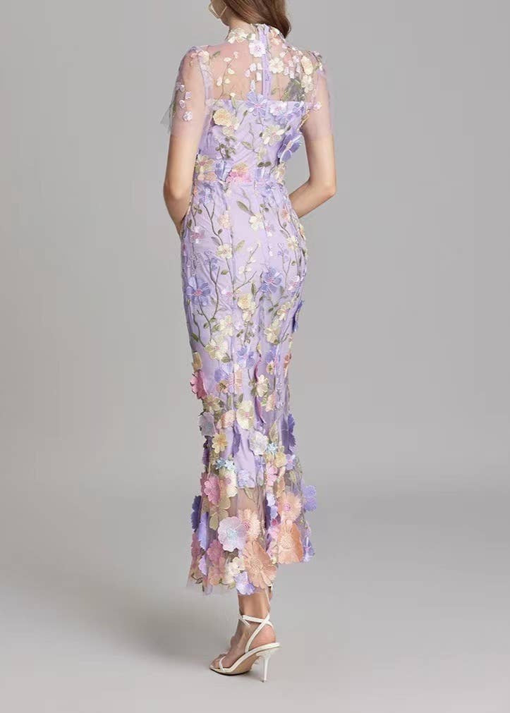 Eve Floral Mesh Mid-Maxi Dress