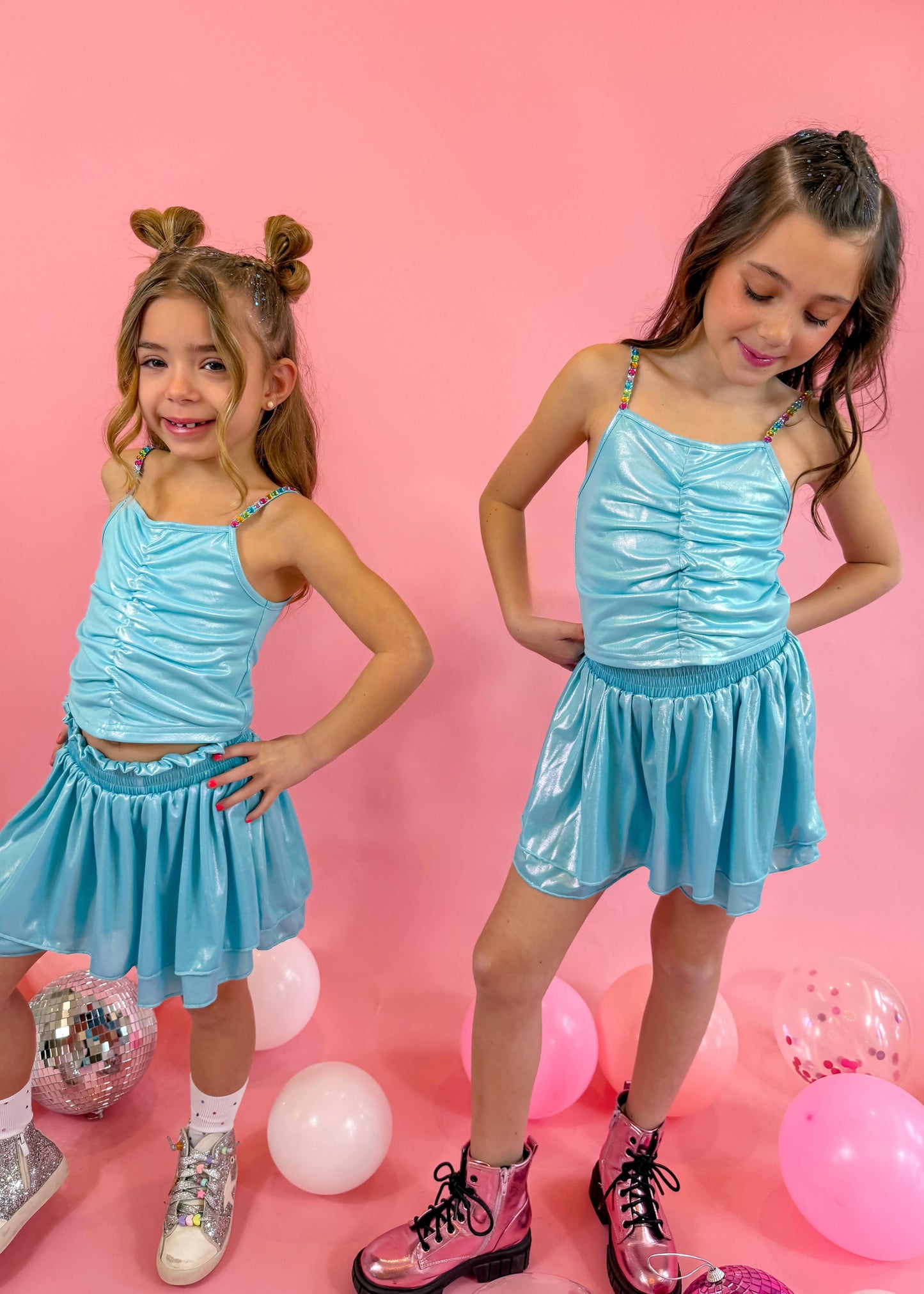 Little's Aqua Metallic Skirt Set