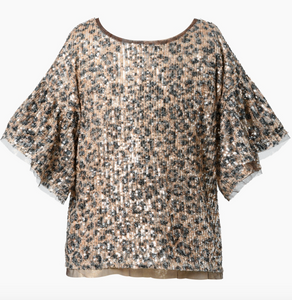 Little's Leopard Print Ruffle Short Sleeve Sequin Top
