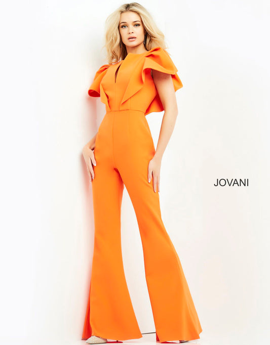 Jovani 00762 Flutter Sleeve Jumpsuit
