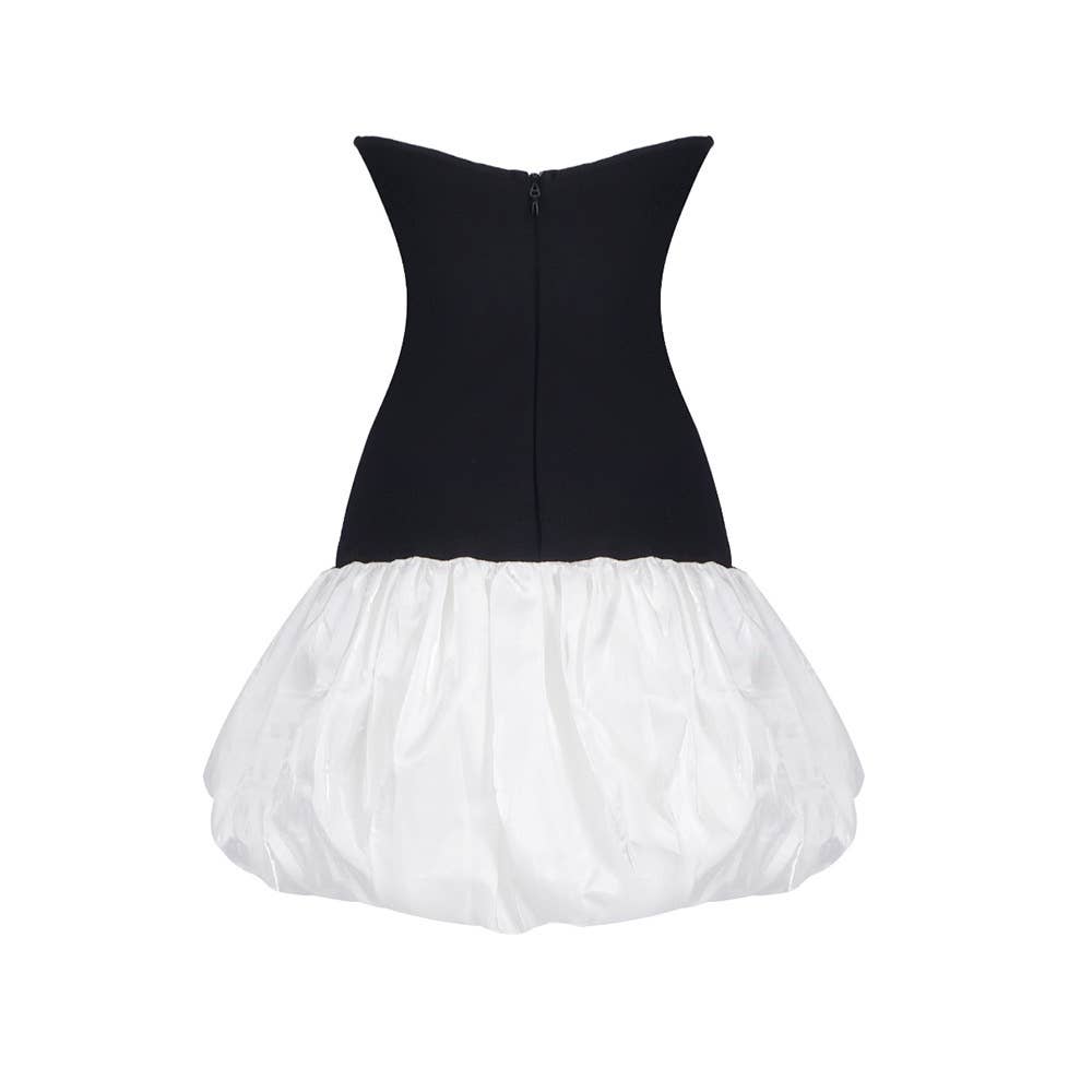 DR721 Contrast Butterfly Embroidery High Waist Mini Dress