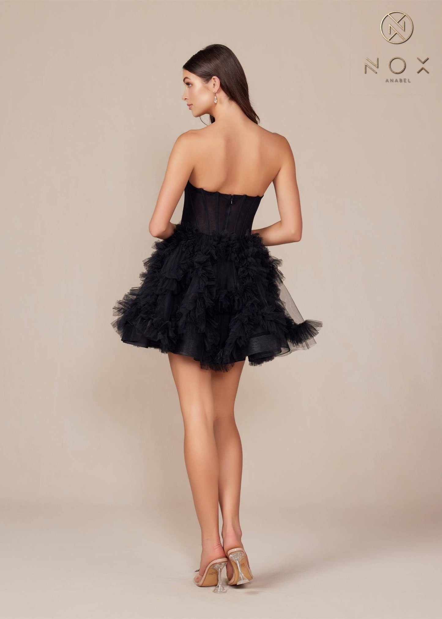 Black Strapless Tulle A-Line Homecoming Dress