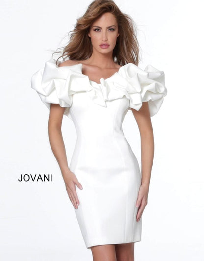 Jovani Scuba Off the Shoulder Ruffle Midi 04367