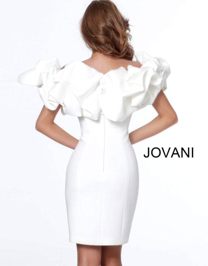 Jovani Scuba Off the Shoulder Ruffle Midi 04367