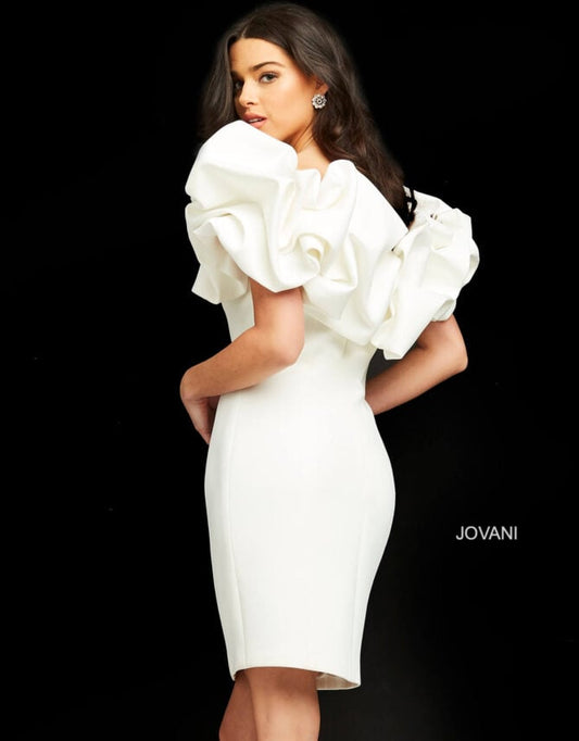 Jovani Scuba Off the Shoulder Ruffle Midi 04367