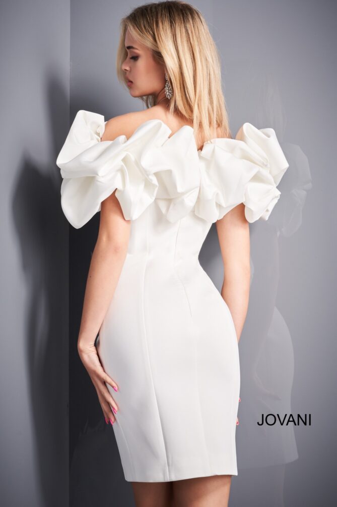 Jovani Scuba Off the Shoulder Ruffle Midi 04367