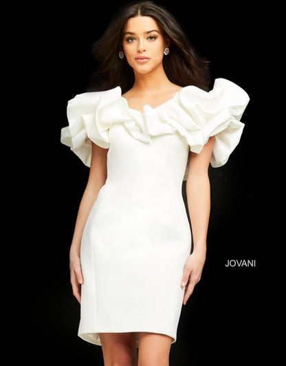 Jovani Scuba Off the Shoulder Ruffle Midi 04367