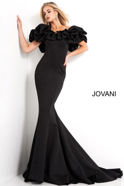 Jovani Scuba Ruffle Off the Shoulder Gown 04368