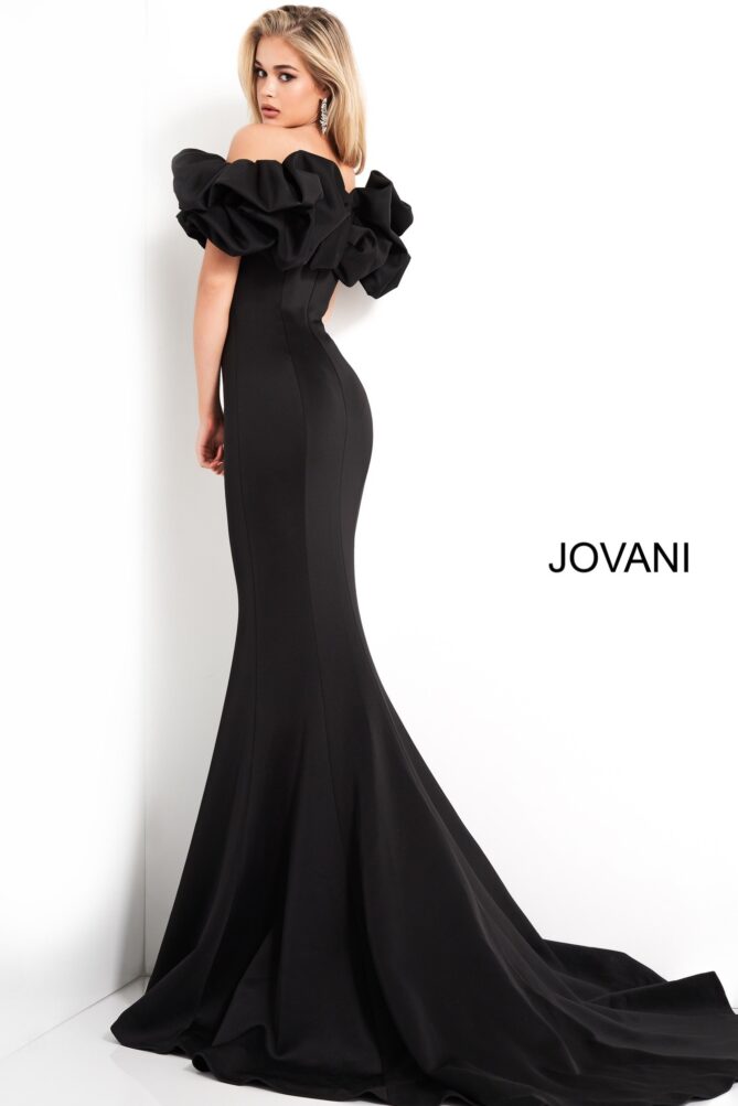 Jovani Scuba Ruffle Off the Shoulder Gown 04368