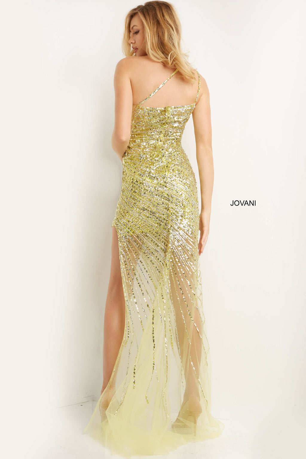 Jovani Embellished One Shoulder Mesh Gown 05647