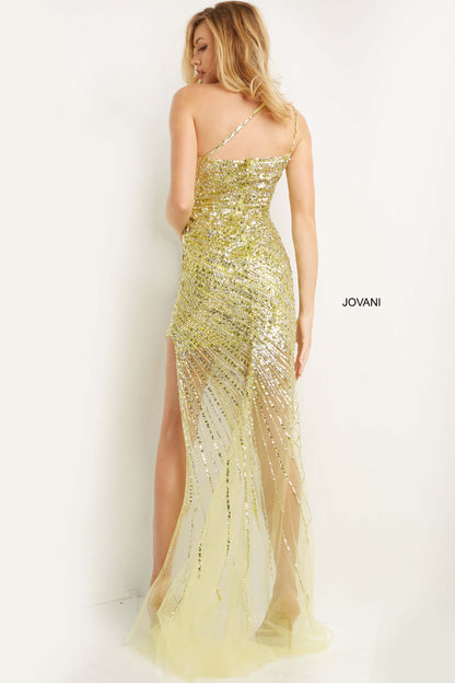 Jovani Embellished One Shoulder Mesh Gown 05647