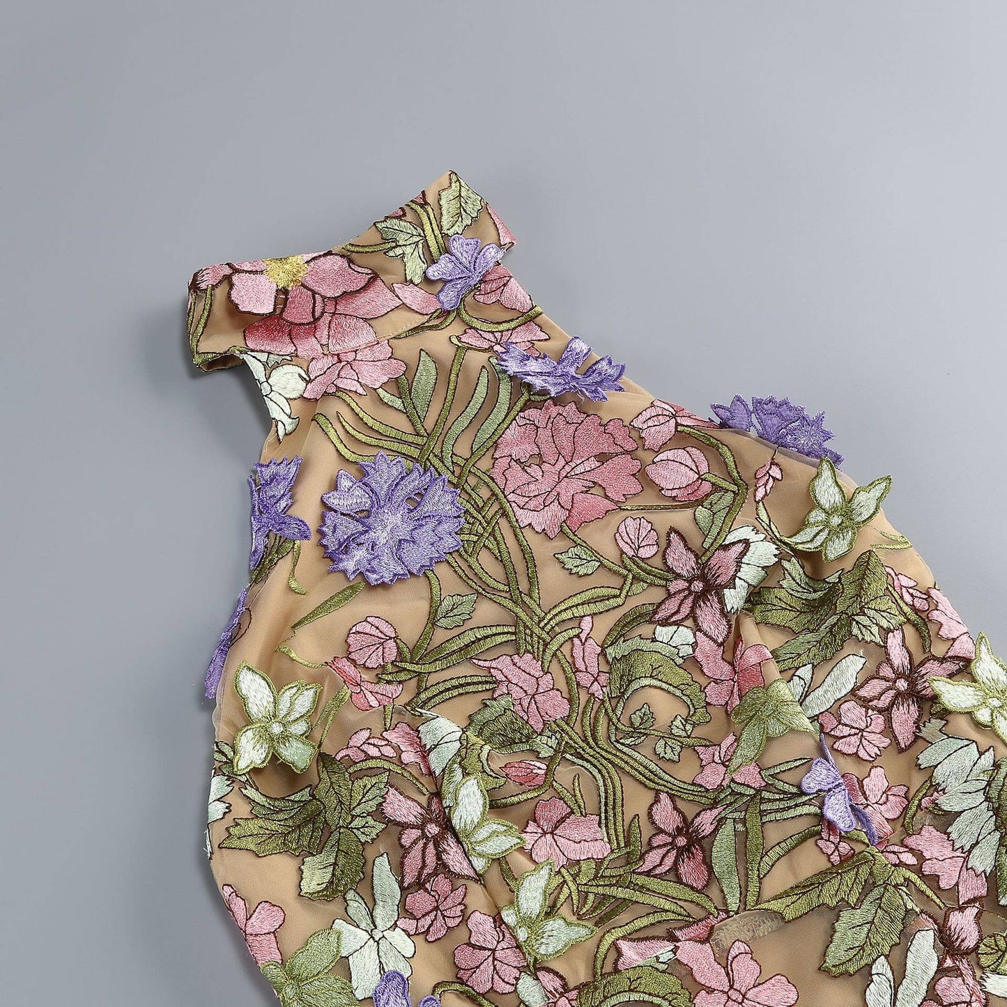 22Y Elegant Sleeveless Floral Embroidered Sheer Mini Dress: Multi-Colored / English / XS