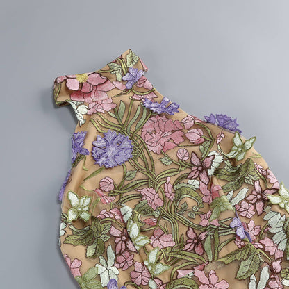 22Y Elegant Sleeveless Floral Embroidered Sheer Mini Dress: Multi-Colored / English / XS