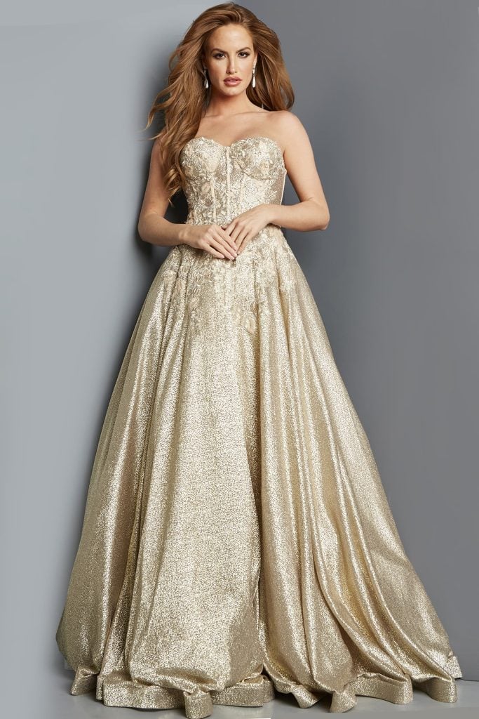 Jovani Gold Lace Corset Ballgown 07497