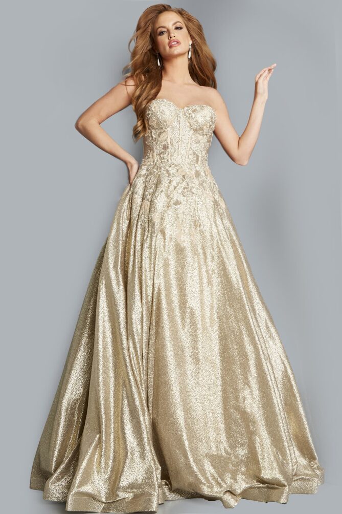 Jovani Gold Lace Corset Ballgown 07497