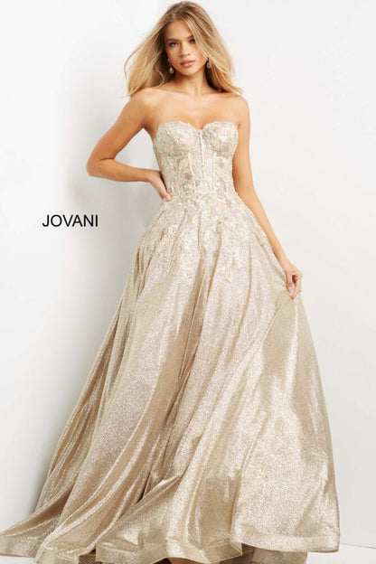 Jovani Gold Lace Corset Ballgown 07497