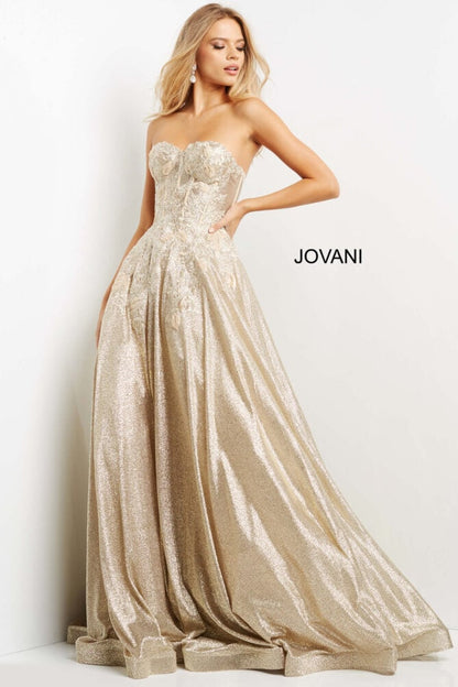 Jovani Gold Lace Corset Ballgown 07497