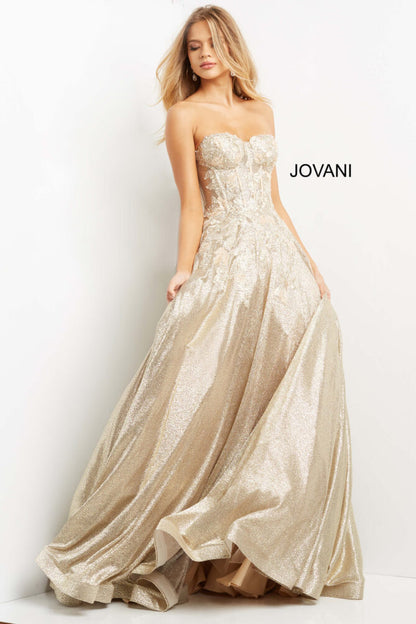 Jovani Gold Lace Corset Ballgown 07497