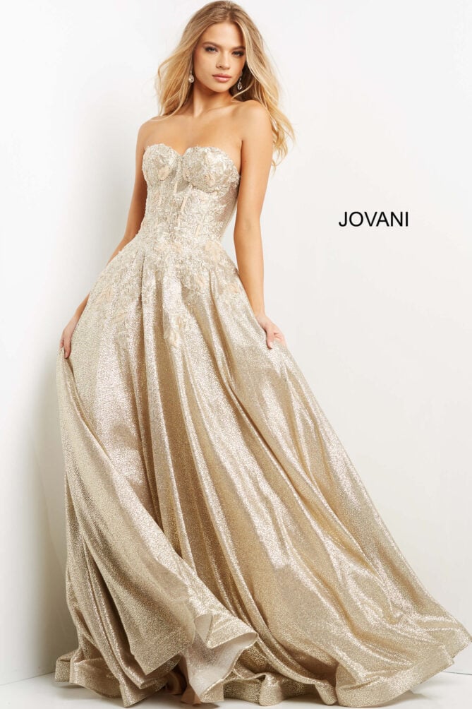 Jovani Gold Lace Corset Ballgown 07497