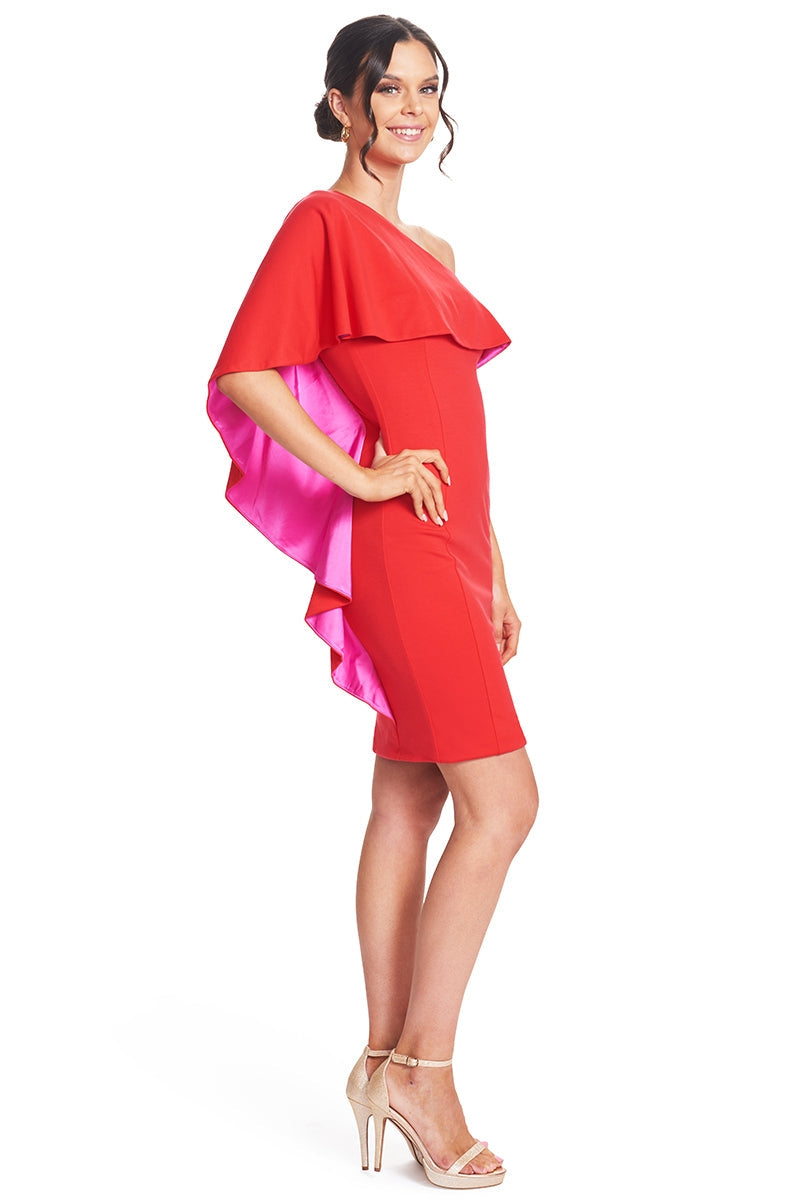 Red and Fuschia Asymmetric Dress