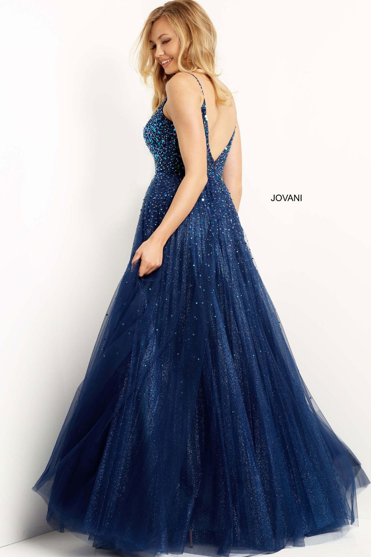 Jovani Spaghetti Strap Embellished Ballgown 08408