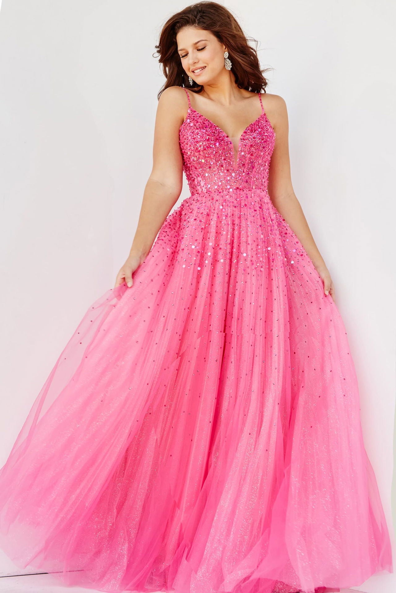 Jovani Spaghetti Strap Embellished Ballgown 08408