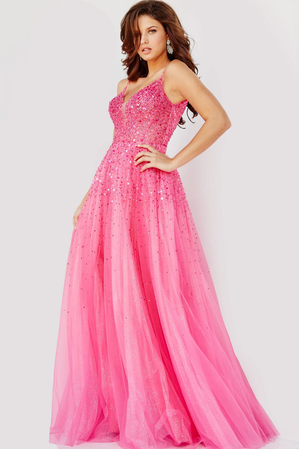 Jovani Spaghetti Strap Embellished Ballgown 08408