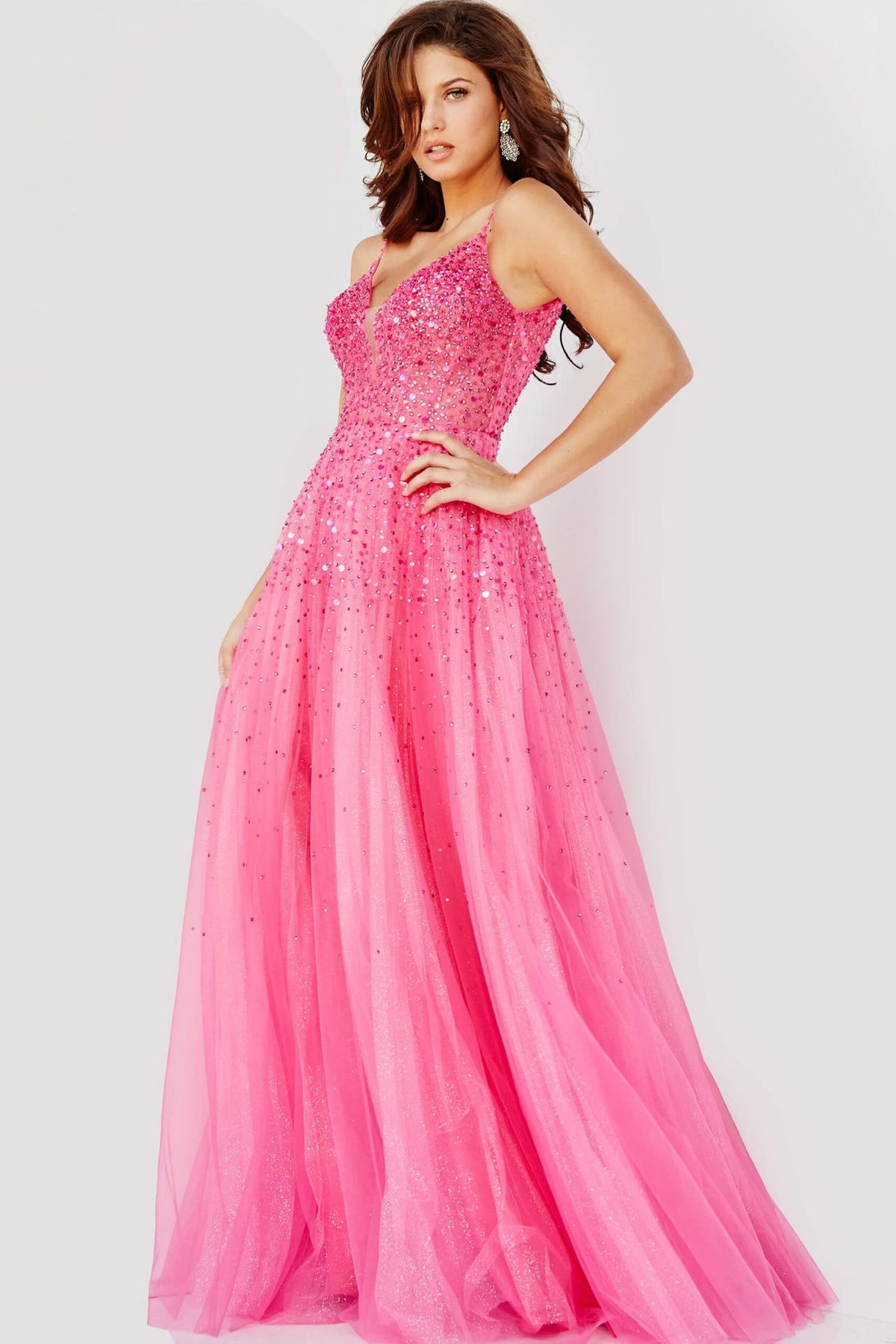 Jovani Spaghetti Strap Embellished Ballgown 08408