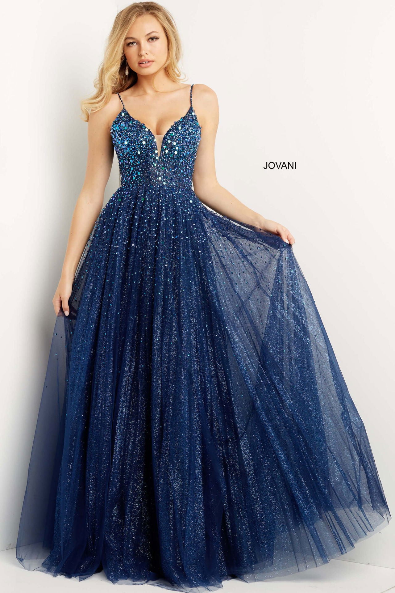 Jovani Spaghetti Strap Embellished Ballgown 08408