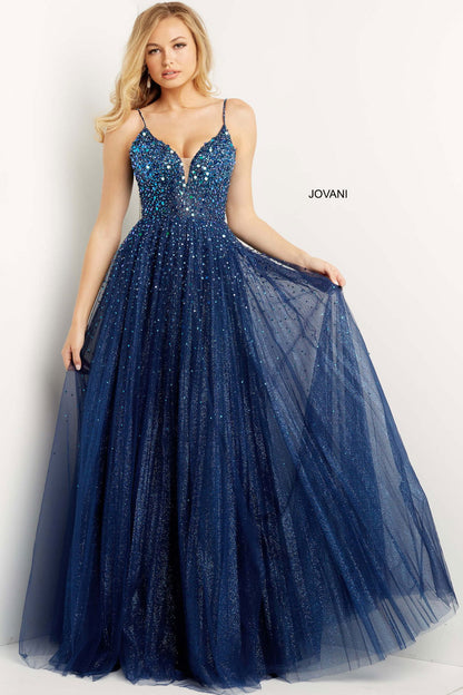 Jovani Spaghetti Strap Embellished Ballgown 08408