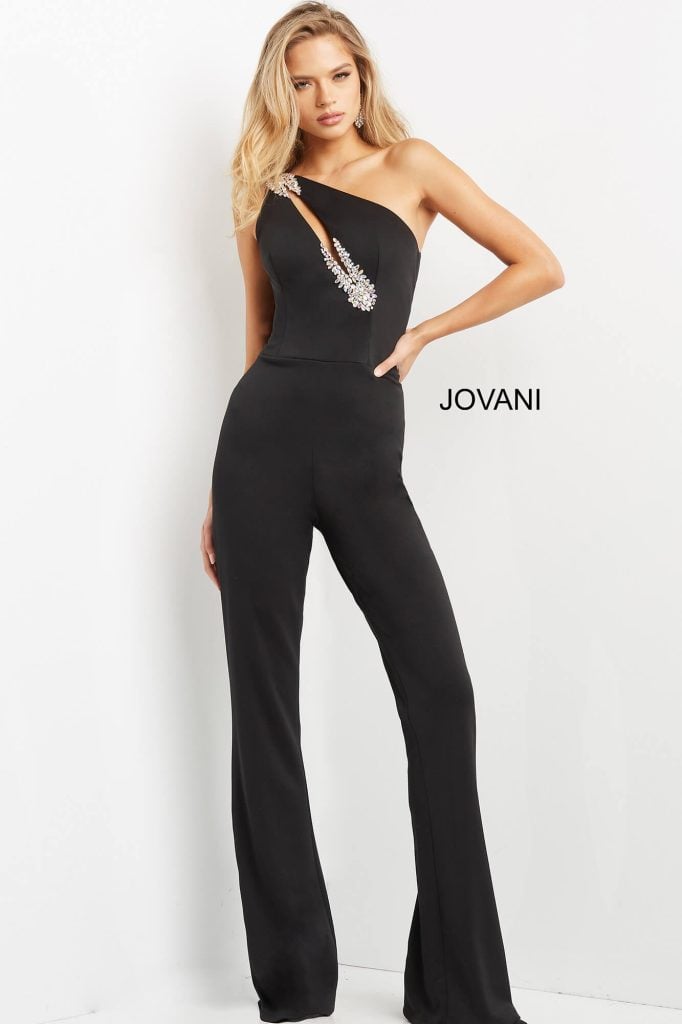 Jovani Black One Shoulder Jumpsuit 09019