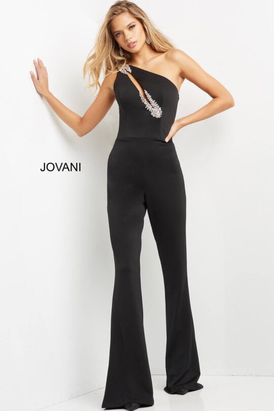 Jovani Black One Shoulder Jumpsuit 09019