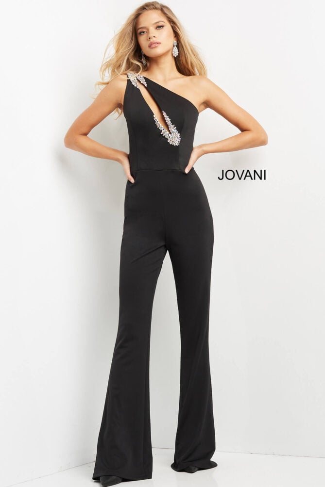 Jovani Black One Shoulder Jumpsuit 09019