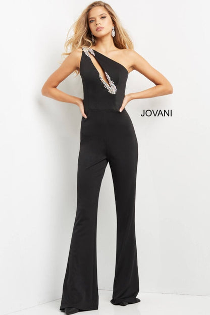 Jovani Black One Shoulder Jumpsuit 09019