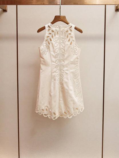 DR770Y Embroidered Sleeveless Dress with Scalloped Hem