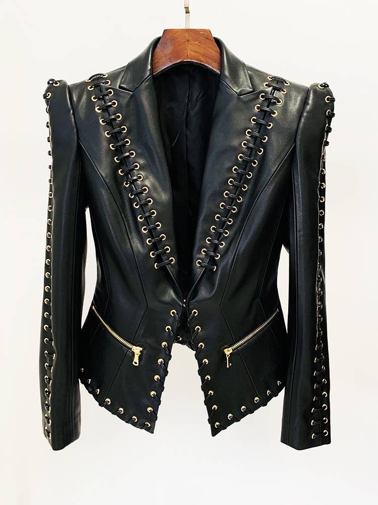 Chic Eyelet Leather Blazer: Edgy Elegance