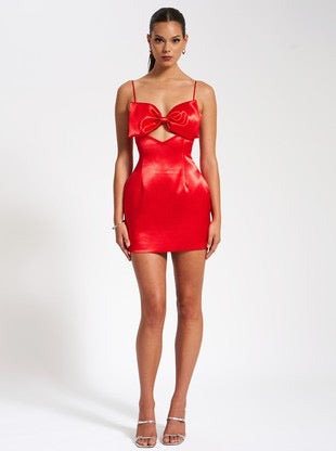 Red Satin Bow Dress