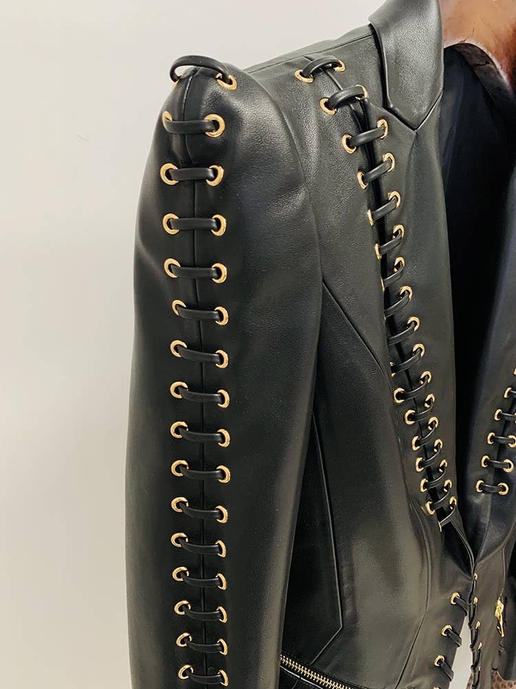 Chic Eyelet Leather Blazer: Edgy Elegance