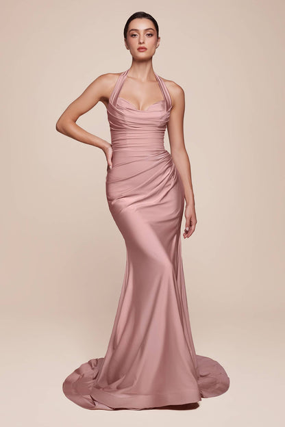Halter Fitted Jersey Gown