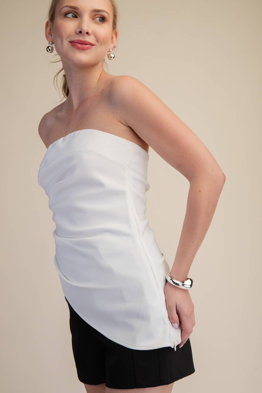 Bandeau Top Ruched Asymmetric Strapless