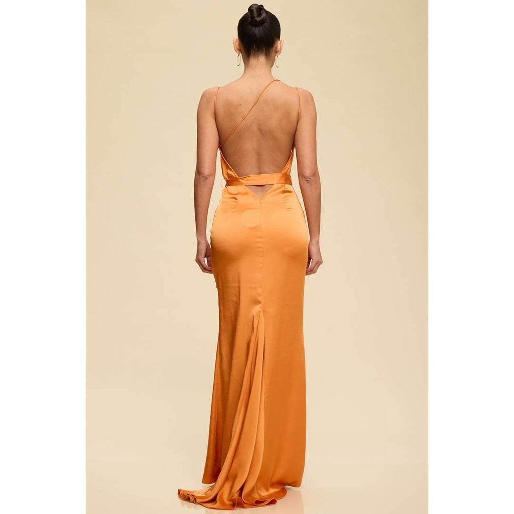 Satin Bias Open Back Maxi Dress