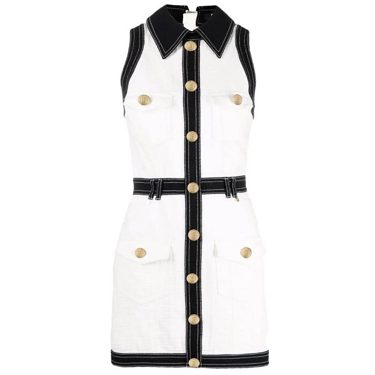 DR038 Short-sleeved Dress With Gold Buttons