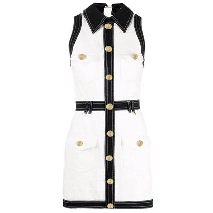 DR038 Short-sleeved Dress With Gold Buttons