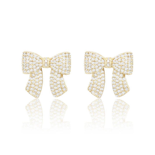 Gold Dipped CZ Stone Paved Bow Studs